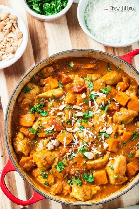 chicken, sweet potato, and coconut stew 1 Chicken Curry Stew, Coconut Stew, Sweet Potato Chicken, Potato Chicken, Healthy Fruits And Vegetables, Chicken Sweet Potato, Stew Recipe, Chicken Stew, Healthy Fruits