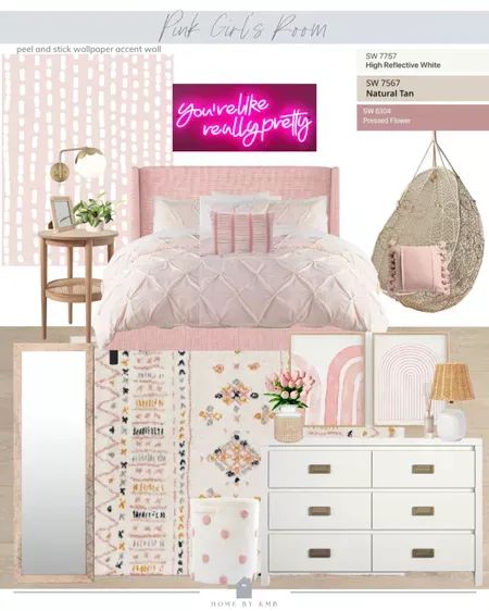 Pink boho inspired girls bedroom decor! #LTKkids #LTKhome Pink Bohemian Bedroom Decor, Pink Wood Bedroom, Boho Chic Bedroom Pink, Pink Bohemian Bedroom, Pink Boho Bedroom, Pink Teen Bedrooms, Boho Girls Bedroom, Girls Bedroom Rug, Boho Teen Bedroom