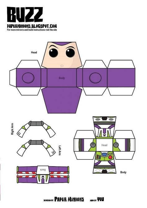 Buzz Lightyear Papercraft Woody & Buzz De Paper Minions Minion toys Pinterest Paper Toy Disney, Toy Story Crafts, Minion Toy, Paper Toy Printable, Pola Kotak, Paper Cube, Printable Toys, Woody And Buzz, Paper Toys Template