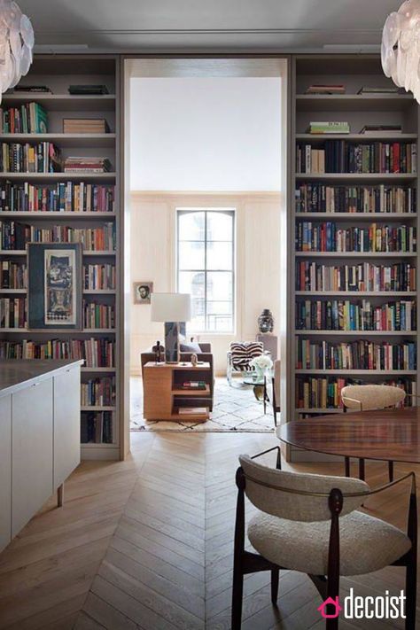 Kitchen Island Unique, Dark Kitchen Island, Unique Dining Table, Midcentury Modern Furniture, Tribeca Apartment, Custom Bookshelves, New York Home, Unique Dining Tables, Dark Kitchen