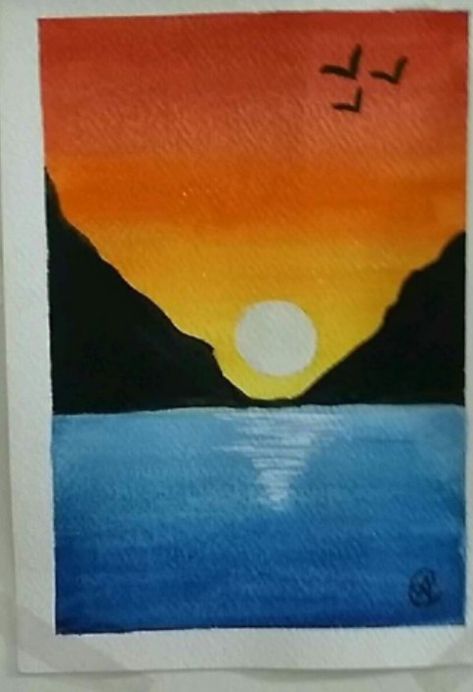 Sunset Simple Drawing, Painting Ideas Difficult, Oil Pastel Landscape Easy, Sunrise Drawing, Oil Pastel Landscape, Fauvism Art, Art For Walls, Walls Art, Diy Crafts Bookmarks