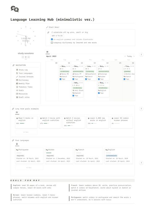 best notion template Notion Language Learning Template, Learning Language Aesthetic, Language Learning Aesthetic, Minimalist Notion, Language Planner, Notion Layout, Layout Minimalist, Notion Tips, Daily Planner Book