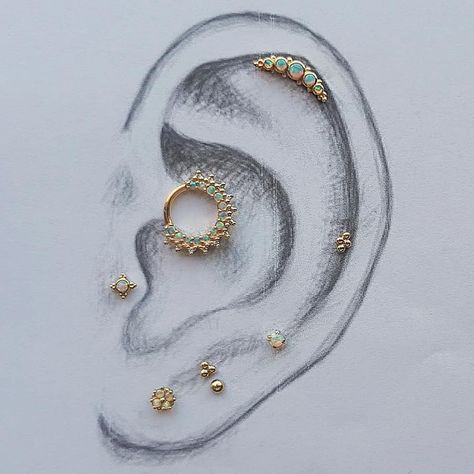 Piercing Combinations Ear, Best Piercing Combinations, Curated Ear Piercing Daith, Cute Ear Piercings Combinations, Curated Ear Piercing Ideas, Piercing Combinations, Curated Ear Piercing, Unusual Piercings, Piercing Designs