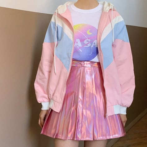 Kawaii Cyberpunk Outfits, Pastel Space Outfit, Pastel Space Aesthetic Outfit, Cloud Core Aesthetic Outfits, Pastel Skater Aesthetic, Pastel Cyberpunk Fashion, Pastel E Girl Outfits, Nasa Aesthetic Outfit, Vapor Wave Aesthetic Outfits