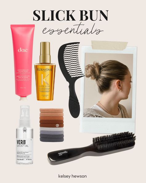 Slicked Back Bun Essentials - Kelsey Hewson Slick Back Bun Products, Slick Bun Hairstyles, Slicked Back Bun, Slick Bun, Ballerina Hair, Slicked Back Ponytail, Chic Hairstyle, Haircare Routine, Slicked Back Hair