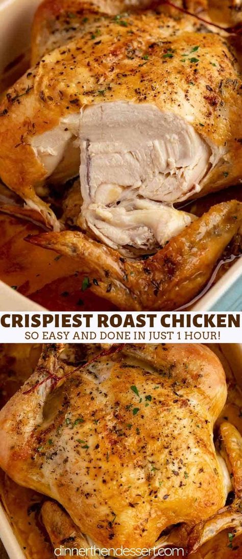 Oven Chicken Dinner, Roast Chicken Crispy Skin, Whole Chicken Recipes Oven, Baked Whole Chicken Recipes, Simple Roast Chicken, Juiciest Chicken, Whole Baked Chicken, Roast Chicken Recipe, Perfect Roast Chicken