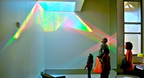 Peter Erskine's solar light art installation floods the Lafayette, CA, Reading Room and visitors with millions of ever-changing solar spectrum colors. Light Art Installation, Sun Painting, Solar Projects, Solar Installation, Rainbow Light, Sun Art, Light Sculpture, Lighting Guide, Prisms