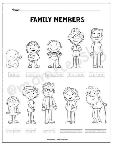 Free Printable: All about My Family Worksheets - Tribobot x Mom Nessly Esl Family Vocabulary Worksheets, My Family Preschool Worksheets, My Family Worksheets For Kids Preschool, Preschool Family Tree Ideas, Family Words Worksheets For Kids, Family Worksheets For Kids Kindergarten, Family Worksheet For Kindergarten, My Family Worksheet Preschool, Family Kindergarten Activities