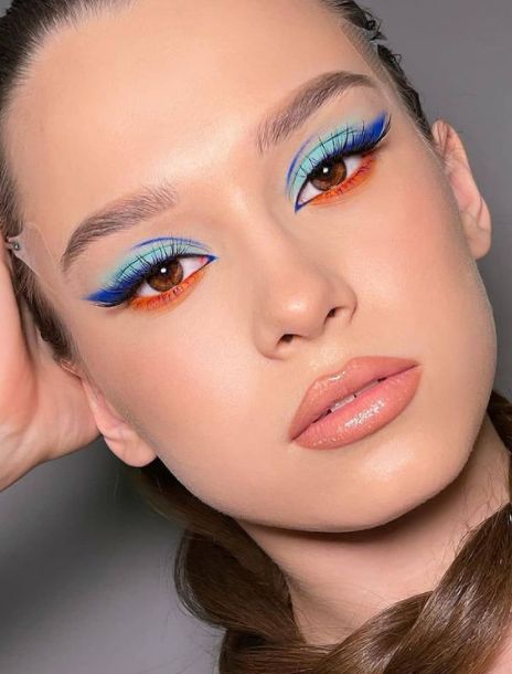 Lava Hair, Bar Makeup, Bold Eye Makeup, Casual Makeup, Graphic Makeup, Eye Makeup Looks, Makeup Challenges, Eye Makeup Steps, Colorful Eye Makeup