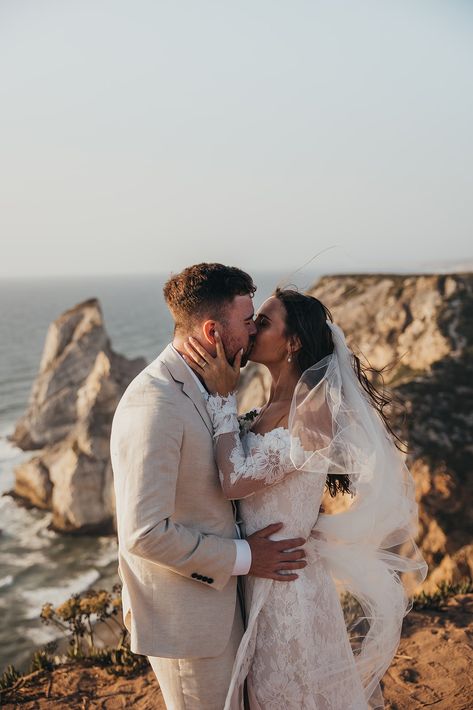 Elopement Photography Portugal Wedding Photography, Portugal Elopement, Cliff Wedding, Lisbon Wedding, Bride And Groom Kissing, Couple Kissing, Wedding Bride And Groom, Portugal Wedding, The Cliff