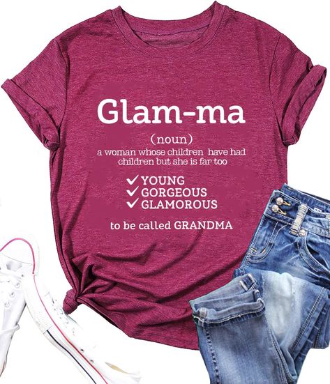 PRICES MAY VARY. Material: Cotton blend, soft and skin-friendly, breathable, stretchy, comfortable to wear for grandma Features: Glamma funny letter print shirt, grandma t shirt, grandma gift shirt, short sleeve mother's day gift shirt for grandmother Gift: This shirt is great as a gift for glamma, grandma, Mother's day or Christmas gift for grandma, mom, she will be very happy with it Match: Great length for leggings, jeans, coats, pants, cute graphic must make you get lots of compliments Washi Christmas Gift For Grandma, Htv Shirts, Funny Letters, Christmas Gifts For Grandma, Grandma Shirts, Grandmother Gifts, Grandma Gift, Shirts Funny, T Shirt Women