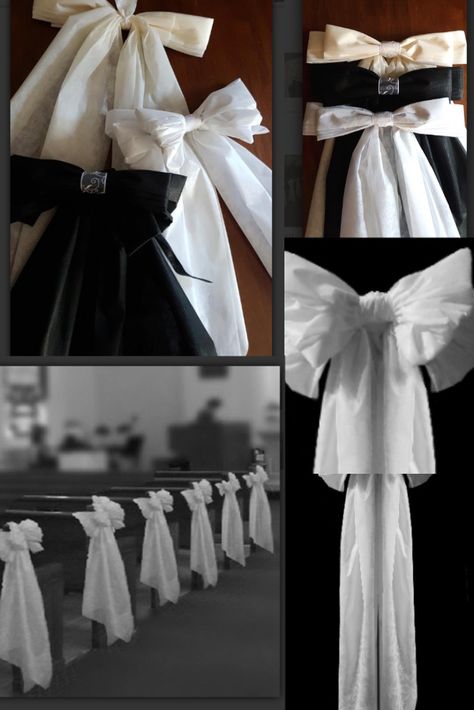 I sell these charming bows in white, ivory and black, on my website also. Wedding pew bows for church, reception, anywhere you would like to decorate your wedding with Simply charming bows. Keep it simple and get more compliments on your pew bows for your wedding. You can visit my site at charmingbows.com or contact me here Bows On Pews For Wedding, Pew Bows Wedding Church, Bows Wedding Decor, Wedding Pew Decorations Church, Pew Decorations Wedding, Church Pew Wedding, Church Pew Decorations, Wedding Pew Bows, Wedding Pew Decorations