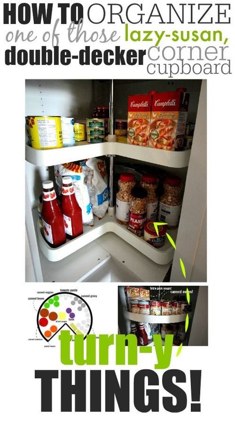 Yes!!! Finally this lazy-susan cupboard organizer thing makes sense!! This tells you exactly what to do to get organized! How To Use A Lazy Susan Cabinet, What Do You Put In A Lazy Susan Cabinet, What To Store In A Lazy Susan Cabinet, Organizing Lazy Susan Cabinet, What To Store In Lazy Susan Cabinet, Organize Lazy Susan Cabinet, Corner Cupboard Organization, Lazy Susan Organization Ideas, Lazy Susan Ideas