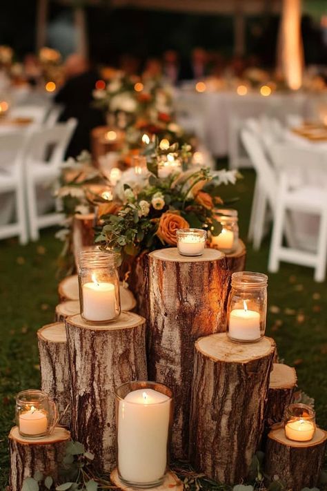 20 Fall Garden Party Wedding Decoration Ideas Fun Fall Wedding Ideas Receptions, Wedding Decor Cottagecore, Wood Wedding Aesthetic, Fall Table Decorations Centerpieces Wedding, Fall Backyard Wedding Decor, Fall Tent Decorations, Forest Engagement Party, Backyard Woodsy Wedding, Outdoor Tree Wedding