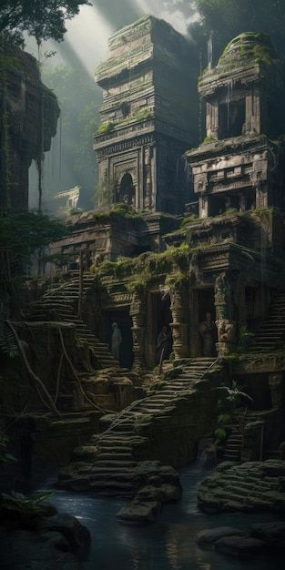 Premium Photo | The Jungle Temple An ancient and sacred architecture hidden in the middle of the forest Temple In Forest, Max Hay, Ezra Core, Fantasy Temple, Ancient Buildings Architecture, Jungle Mountain, Jungle Ruins, Fantasy Jungle, Forest Temple