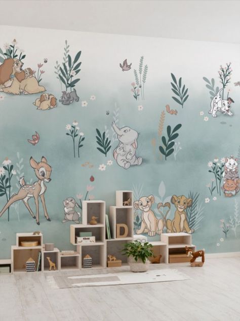 Disney Character Nursery, Disney Forest Nursery, Disney Animals Nursery, Disney Nursery Wallpaper, Unisex Disney Nursery, Disney Wallpaper Bedroom, Old School Disney Nursery, Magic Kingdom Themed Nursery, Classic Disney Nursery Ideas