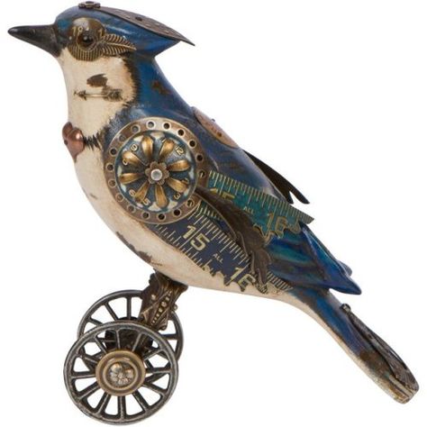 Steampunk Bird, Steampunk Animals, Mechanical Animals, Steampunk Tendencies, Arte Robot, Steampunk Art, Bird Sculpture, White Bird, Blue Jay