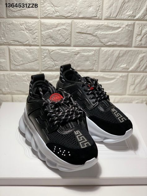 Versace chain reaction woman man couple shoes running sneakers fashion trainers Versace Trainers, Tenis Grunge, Versace Shoes Mens, Iron Spider Suit, Spider Suit, Versace Chain, Fashion Trainers, Versace Sneakers, Iron Spider