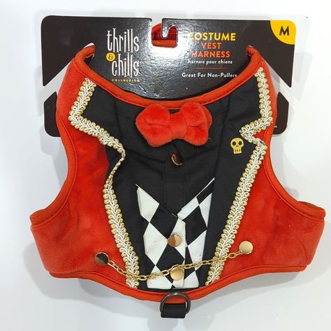 Dog Vest Harness Fun Costume For Halloween Or Stylish All Year! Brand New With Tags Glows In The Dark! D-Rimg For Less Pulling Embellished With Metal Chain And Buttons. Fleece Lined. Velcro And Buckle Closures See Photo For Sizing. All Proceeds Go Towards My Fostering Expenses And Saving Kitty Lives. @Smittenkittenlady On Ig Circus Ring Master, Circus Ring, Circus Ringmaster, Ring Leader, Ring Master, Dark Circus, Dog Vest Harness, Costume For Halloween, Dog Vest