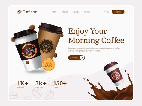 C minor- Coffee Shop Website Hero Section. by Sifat Hasan on Dribbble Coffee Website Design, Website Hero Section, Cafe Website Design, Coffee Shop Website, Food Website Design, Coffee Video, Cafe Website, Hero Section, Coffee Shop Logo Design