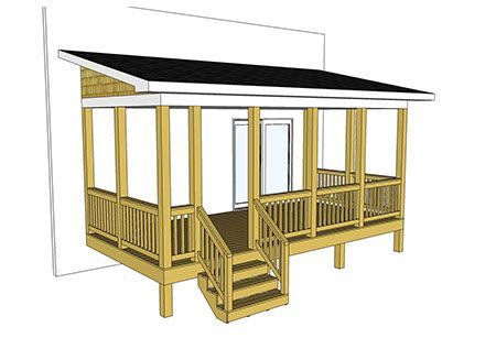 This 20' x 10' porch features a slanted shed style roof. The hand framed roof encloses the deck and can be used as a front or rear entrance to the house. Shed Style Roof, Deck Plans Diy, Free Deck Plans, Mobile Home Deck, Manufactured Home Porch, Entrance To The House, Backyard Decks, Deck Plan, Porch Plans