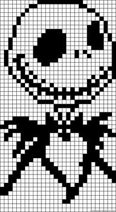 jack skellington chart Modele Pixel Art, Ideas For Crochet, Graph Crochet, Easy Pixel Art, Pixel Drawing, Pixel Crochet, Pixel Art Grid, Crochet Granny Square Blanket, Halloween Cross Stitches