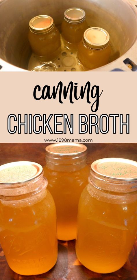 Canned Chicken Broth Recipes, Canning Broth Recipes, Canning From Grocery Store, Chicken Broth Canning Recipes, Pressure Canning Chicken Broth, Canning Chicken Stock Water Bath, Canning Broth Pressure Cooker, Canning Chicken Recipes Pressure, Freezing Chicken Broth