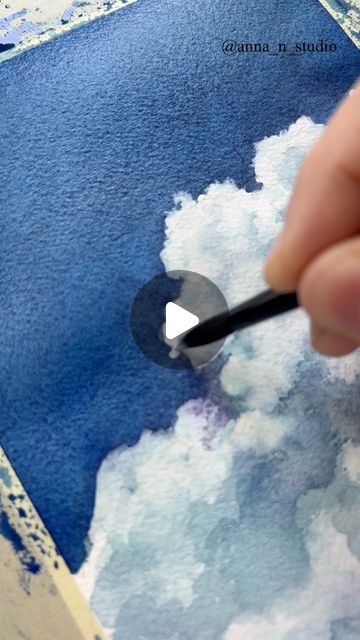 Watercolor Clouds Tutorial, Watercolor Art Sky, Watercolor Sky Tutorial, Clouds With Watercolor, Gouache Clouds, Sky Painting Watercolor, Cloud Painting Tutorial, Watercolour Clouds, Moon Watercolor Painting