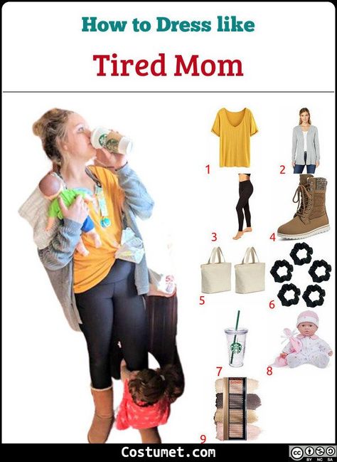 Tired Mom Costume Halloween, Exhausted Mom Costume, Tired Parents Halloween Costume, Iconic Moms Costumes, Stay At Home Mom Costume, Mom Halloween Outfit, Tired Mom Costume, Mom Prom, Mom Costume