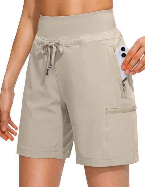 PRICES MAY VARY. 2.7'' Knitted Waistband: 2.7" Soft knitted high waistband with elastic and drawstring reduces friction on the torso, improving the wearing experience. They lay very smoothly and don't create lumps and bumps. Ligtweight & Quick Drying Fabric: The women's hiking shorts features lightweight, quick dry and breathable fabric to keep you cool and fresh all day in hot summer days. 4 Zipper Pockets: Two side and two thigh zipper pockets are deep enough to store your phones, keys, cards Long Shorts For Women, High Waisted Floral Shorts, Cotton Short Dresses, Olive Shorts, Women Cotton Dress, Hiking Shorts, High Rise Denim Shorts, Shorts For Women, Hiking Women