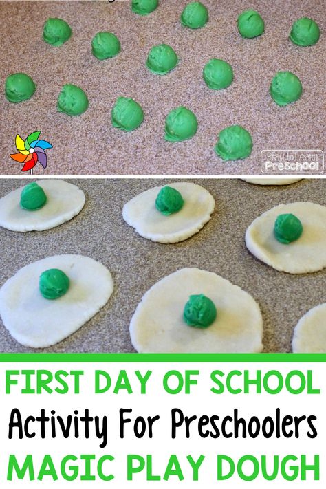 Are you already working on your first week lesson plans and what what you might do for the first day of school? Today, I am sharing my favorite first day of school activity for preschoolers. This magic play dough for the first day of school is easy to make and students absolutely love it. You will find the magic play dough recipe within this blog. It is only a few ingredients. Students will love this sensory play, hands-on activity for back to school. Preschool First Week, First Day Of School Activity, Preschool First Day, First Week Activities, Play Dough Recipe, Activity For Preschoolers, First Day Activities, Preschool Centers, Playdough Activities