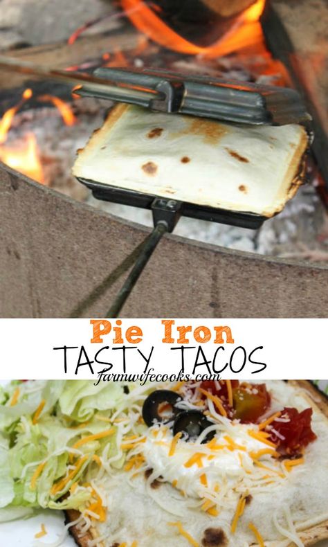 Pie Iron Tacos, Pie Iron Cooking, Camp Foods, Glamping Recipes, Pie Irons, Rv Food, Rv Meals, Tasty Tacos Recipe, Rv Recipes