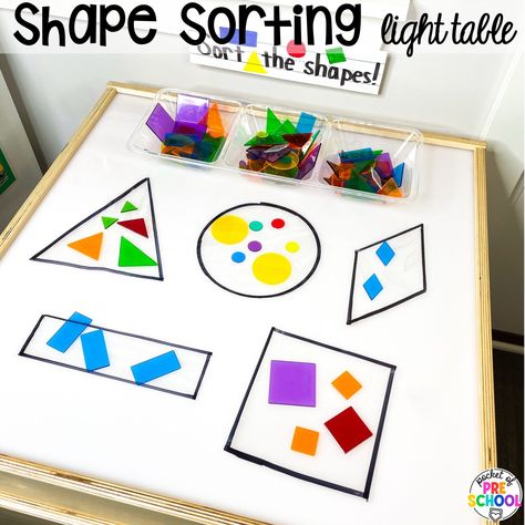 Math Light Table Activities for Preschool, Pre-k, and Kindergarten 20 Learning Centers Preschool Ideas, Math Art Preschool, Math Summer Activities For Preschool, Kindergarten Table Top Activities, Preschool Sorting Activities, Color Sorting Activities For Preschool, Center Ideas Preschool, Preschool Table Activities, Table Top Activities For Preschoolers