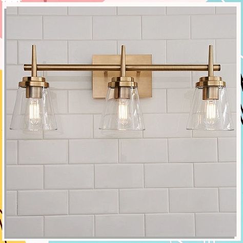 Looking to upgrade your space? Check out our stylish bathroom light fixtures to add a touch of elegance and brightness to your bathroom. From modern to traditional designs, find the perfect lighting solution for your space. Illuminate your bathroom in style with our selection of bathroom light fixtures. Primary Bathroom, Gold Fixtures, White Brick, Bad Design, Bathroom Light Fixtures, Bathroom Layout, Rustic Bathroom, Bathroom Faucet, Bathroom Styling