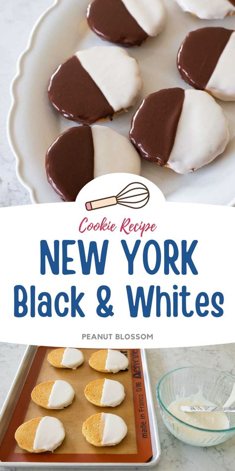 Make the classic NYC black and white cookies at home with this delicious vanilla cookie base and white and chocolate icing on top. This would make such a fun holiday cookie to add to a cookie tray. Scoop Cookies, Cookies Nyc, Nyc Cookies, Black And White Cookie Recipe, New York Cookies, Key Lime Cookies, White Cookies, Lime Cookies, Bring Me Back