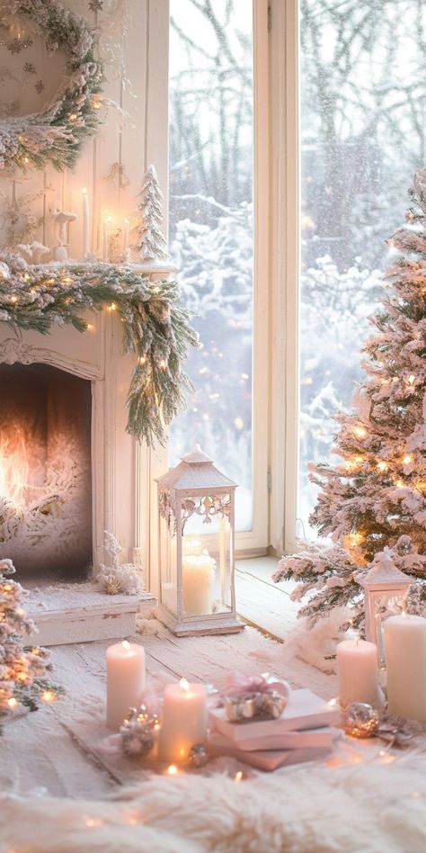 AI ART Merry Christmas Winter Scene Wallpaper, Glam Christmas Decor Ideas, Winter Wonderland Aesthetic, Winter Christmas Scenes, Glam Christmas Decor, Cozy Winter Decor, Scene Wallpaper, White Roses Wedding, Glam Christmas