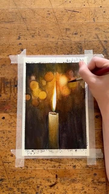 Watercolour Candle Christmas Cards, Watercolor Candles Painting, Candles Watercolor, Candle Painting Art, Watercolor Candle, Candle Watercolor, Watercolor Lantern, Watercolour Videos, Easy Drawing Ideas For Beginners