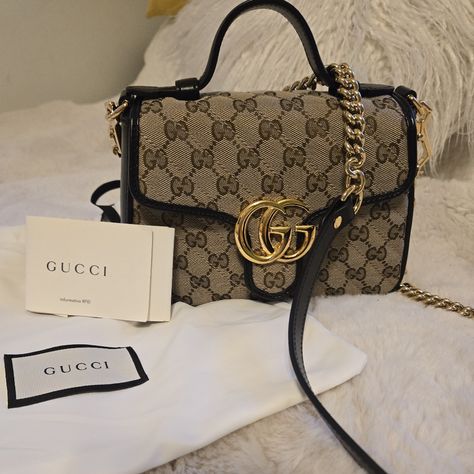 Gucci Beautiful Everyday Bag. New Without Tags. See Last Picture For Dimensions. Black/Tan Current Item. Comes With Dustbag And Cards. Retails For $1860. Thanks For Looking. Gucci Bag Women, Gucci Aesthetic Bag, Expensive Bags Luxury, Hand Bags For Women Style, Gucci Bag Aesthetic, Brown Gucci Bag, Gucci Bag Outfit, Luxury Handbag Collection, Gucci Aesthetic