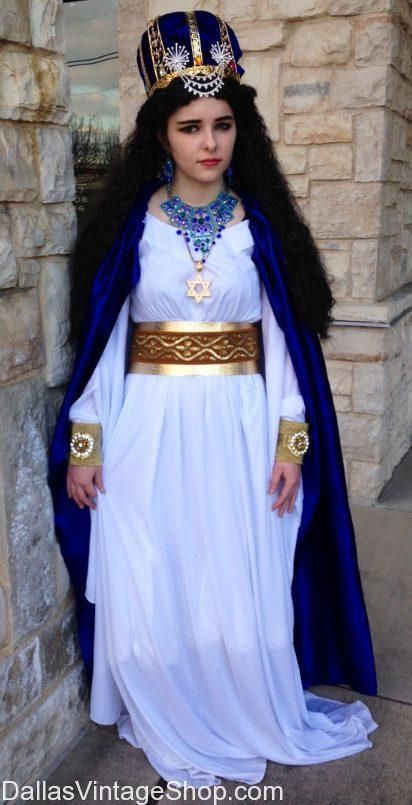 Queen Esther Costume, Purim Theatrical Costumes, Purim Celebration Costume Ideas, Dallas Quality Historical Costume Shop Queen Esther Costume, Purim Festival, Purim Costume, Long Skirt Top Designs, Priest Costume, Biblical Costumes, Purim Costumes, Biblical Hebrew, Queen Esther