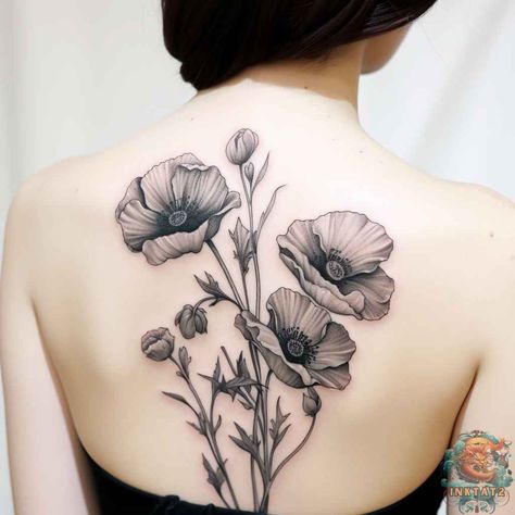 The Meaningful Symbolism of California Poppy Tattoos – 40 Designs - inktat2.com Poppy Half Sleeve Tattoo, Poppy Tattoo Cover Up, Greyscale Flower Tattoo, Realistic Poppy Flower Tattoo, Poppy Tattoo Black And Grey, California Flower Tattoo, Womens Unique Tattoos, California Poppies Tattoo, California Poppy Tattoo Black And White