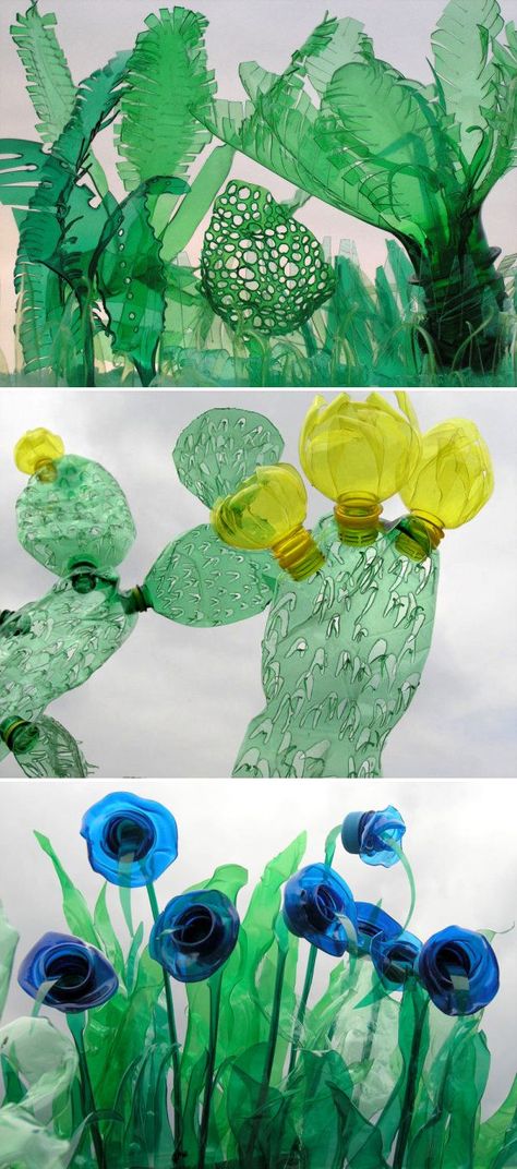 Sculptures Made from Repurposed PET Plastic Bottles Veronika Richterová, Plastik Recycling, Plastic Bottle Design, Recycle Sculpture, Seni Pastel, Plastic Bottle Art, Plastic Bottle Flowers, Repurposed Art, Recycled Art Projects