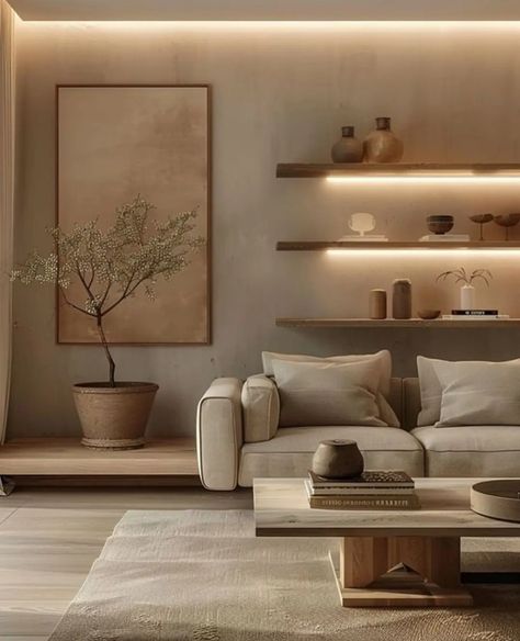 Natural Texture Home Decor, Dream Home Ideas Living Room, Utah Interior Design, Cozy Beige Living Room, Beige House Interior, Beige Aesthetic Home, Japandi Interiors Living Room, Japandi Room, Living Room Wall Ideas