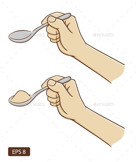 Hand Holding a Spoon of Sugar Hand Holding Spoon Drawing, Holding Spoon Reference Drawing, Holding A Spoon Reference, Hand Holding Spoon Reference, Holding Fork Reference, Hand Reference Holding Object, Hand Holding Fork, Spoon Sketch, Sugar Drawing