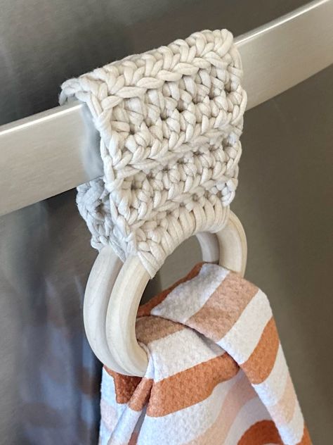 Crochet Towel Holders 3 Ways | Free Crochet Pattern Crochet Paper Towel Holder, Crochet Kitchen Towel Holder Ring, Crocheted Towel Holders Free Pattern, Crochet Towel Hanger Free Pattern, Towel Holder Crochet Pattern Free, Crochet Towel Hanger, Crochet Towel Holder With Wooden Ring, Crochet Tea Towel Holder, Crochet Hand Towel Holder