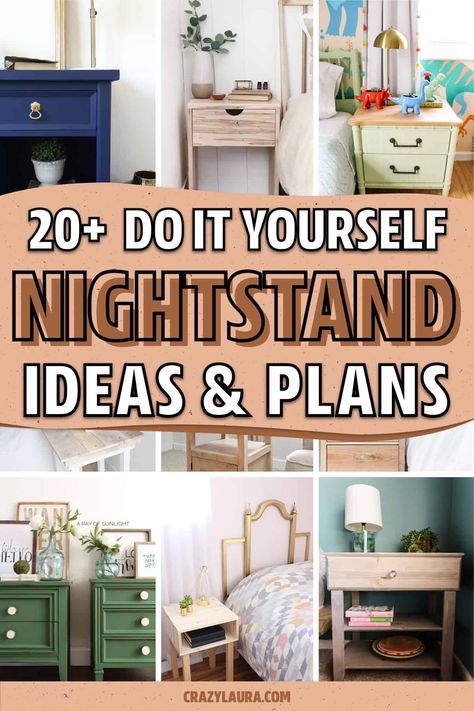 If you have some spare time and want to build your own DIY nightstand, then these helpful tutorials and free plans will help you save some money! Diy Nightstand Ideas Cheap, Repurposed Nightstand Ideas, Diy Nightstand Ideas, Bedroom Side Table Ideas, Diy Night Stand, Night Stand Makeover, Diy Bedside Table, Bookshelf Nightstand, Nightstand Plans