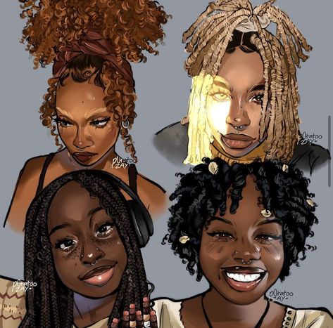 Potato Zay, Black People Drawings, Black Hairstyles Drawing, Art Rendering, Intricate Hairstyles, Black Edits, Afrocentric Art, Black Love Art, Black Art Pictures