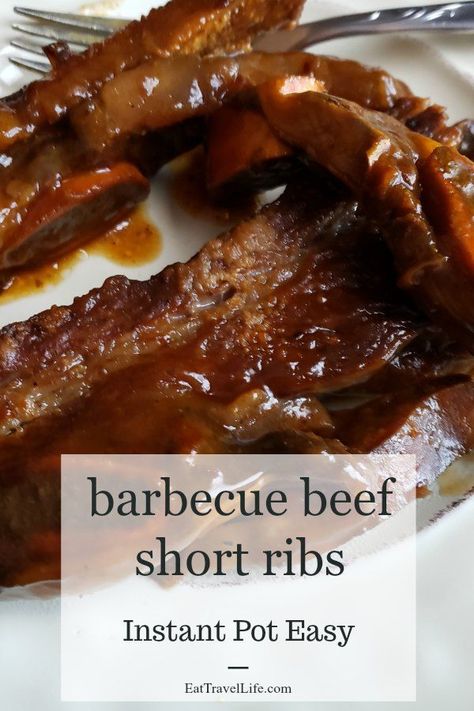 PIN NOW, MAKE LATER !Looking for delicious recipes for your instant pot? You can make these super tender barbecue beef short ribs in your instant pot. Perfect year round recipe. #instantpotshortribs #instantpotbarbecueribs #instantpotbeefshortribs #beefshortribrecipes #shortribrecipes #pressureshortribs #pressurebeefshortrib #easybeefshortribs #bbqbeefshortribs Bbq Beef Short Ribs Pressure Cooker, Insta Pot Beef Short Ribs Recipe, Instant Pot Recipes Short Ribs, Ninja Foodi Short Ribs, Bbq Beef Short Ribs Instant Pot, Pressure Cooker Recipes Beef Short Ribs, Bbq Short Ribs Instant Pot, Insta Pot Short Ribs Recipe, Instapot Short Ribs Recipe