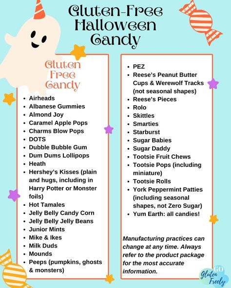 Updated for 2024! Free Printable! Gluten-Free Halloween Candy List & Tips! https://www.goglutenfreely.com/gluten-free-halloween-candy/ Gluten Free Halloween Candy List, Gluten Free Candy List, Gluten Free Halloween Candy, Dum Dums Lollipops, Caramel Apple Pops, Gluten Free Halloween, York Peppermint Patty, Apple Pop, Junior Mints