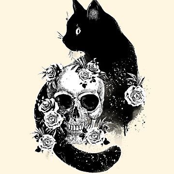 Cat And Skull Tattoo, Cat With Skull, Crow Skeleton, Crow And Skull, Roses Black And White, Roses Black, White Drawing, Black And White Drawing, Animal Skulls