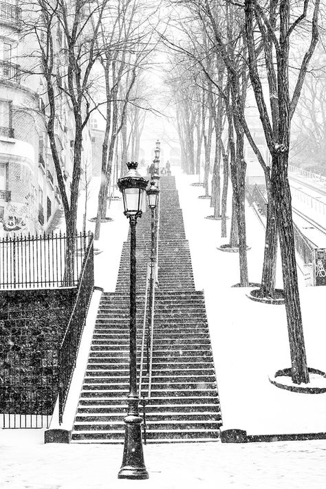 Winters Tafereel, Snowy Morning, Photos Black And White, Paris Black And White, Peisaj Urban, Winter Szenen, Montmartre Paris, Paris Print, Paris Photography